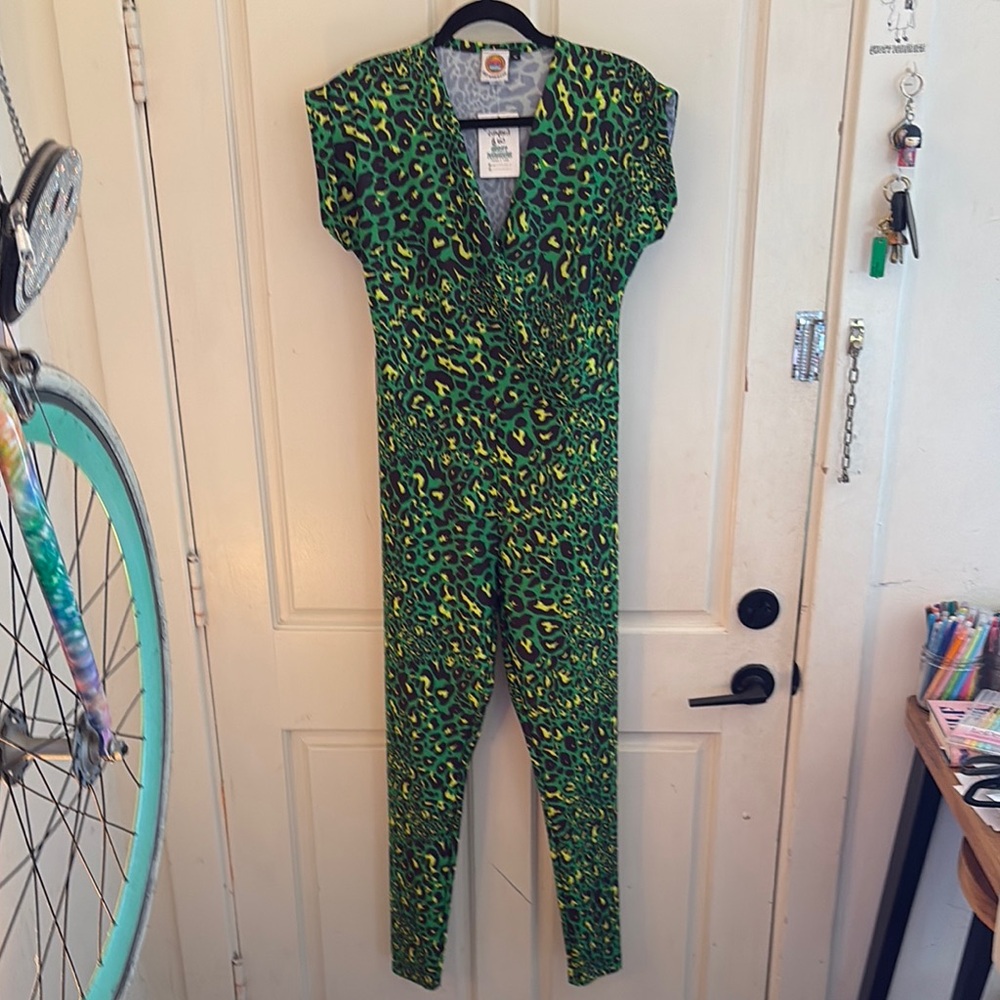 Get Crooked Green Leopard Print Jumpsuit